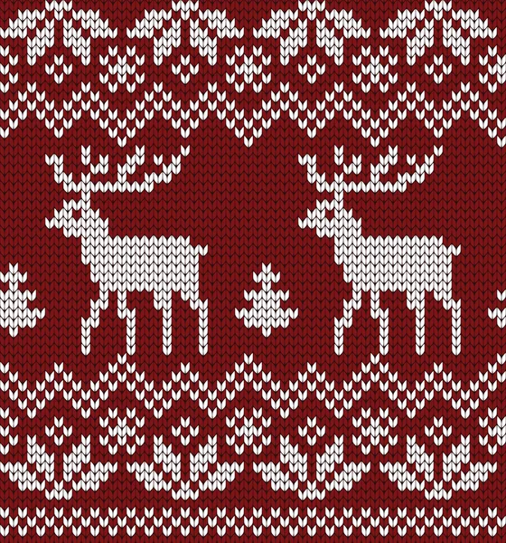 Zimní pletené bezešvé hranice jelenů — Stockový vektor