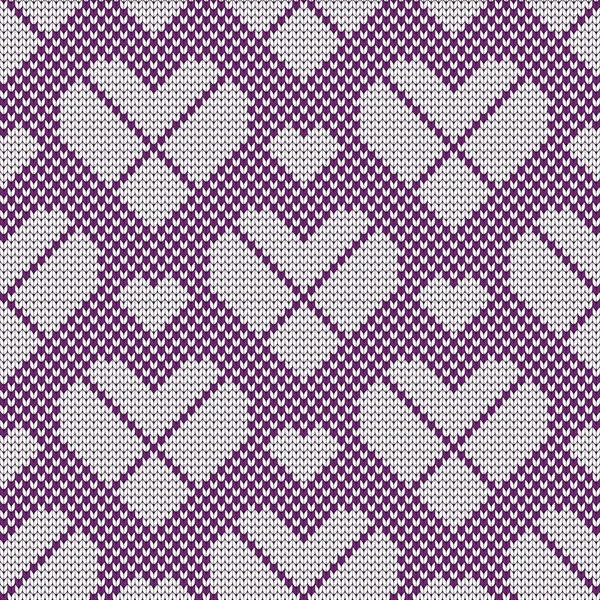 Coeurs tricotés sans couture dans le style argyle — Image vectorielle