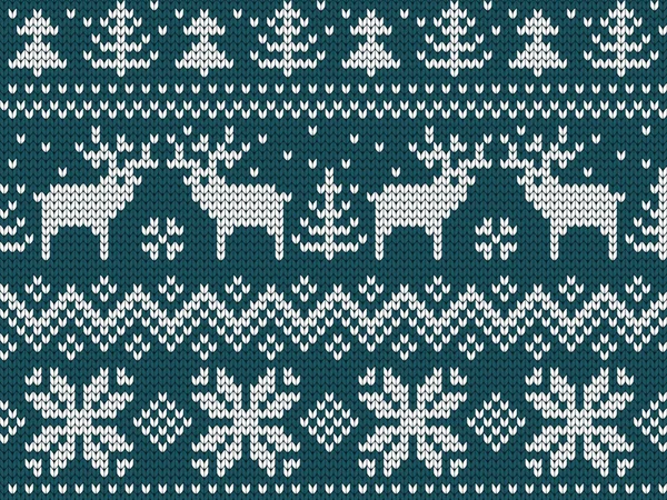 Cerfs tricotés hiver motif sans couture — Image vectorielle