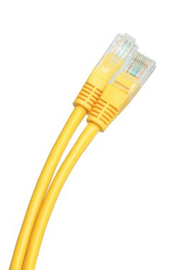 Beyaz arka plan karşı izole sarı ağ kablosunu Tak.