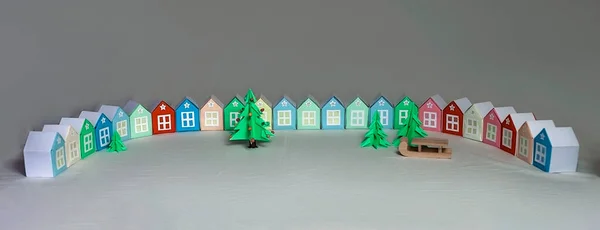 Calendario Dell Avvento Degli Origami Miniatura Con Albero Natale Case — Foto Stock