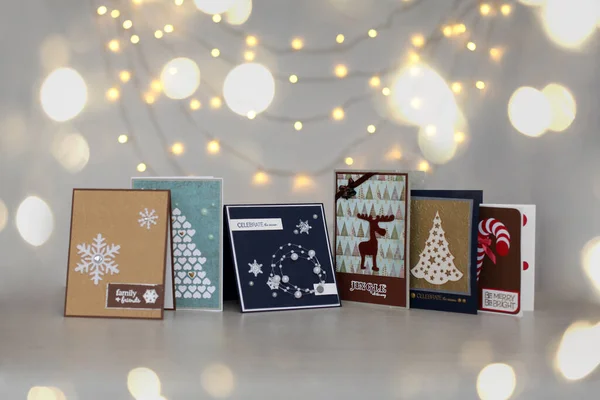 Scrapbooking Christmas Cards Festive Background Handmade Object Warm Greetings — Stock Photo, Image