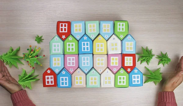 Calendario Dell Avvento Degli Origami Miniatura Con Albero Natale Colorate — Foto Stock