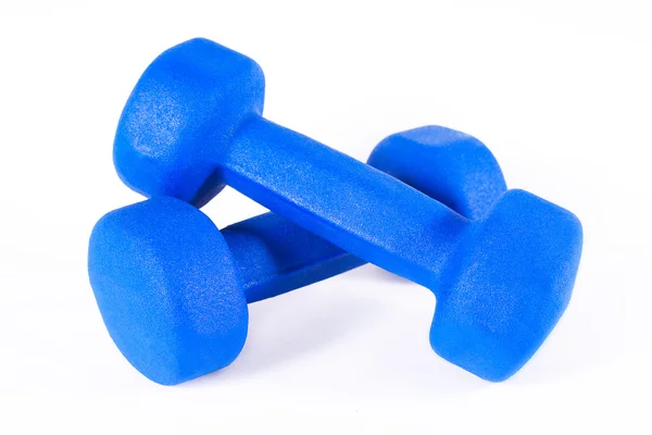 Two blue dumbbells — Stock Photo, Image