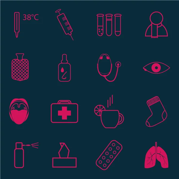 Set of medical icons on the theme of cold — Stock Illustration Set of medical icons on the theme of cold Vector Graphics