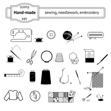 Icons set dikiş, needlwork, örgü
