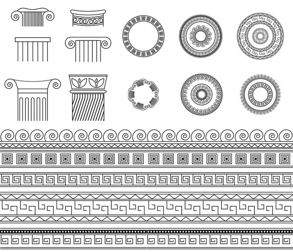 Греческая этническая коллекция традиционных меандров границ, рамок и колонн
