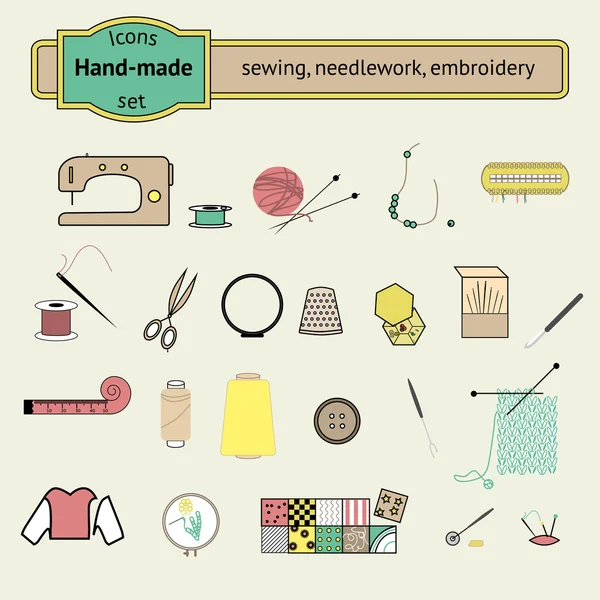 Icons set sewing, needlwork, knitting Stock Illustration
