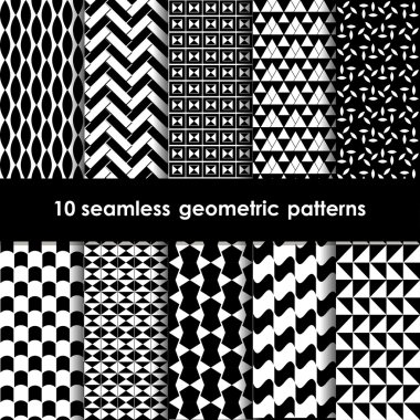 10 geometrik siyah beyaz Dikişsiz desen ayarla