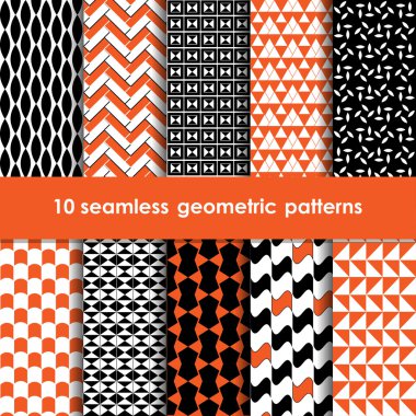 10 geometrik siyah turuncu ve beyaz Dikişsiz desen ayarla