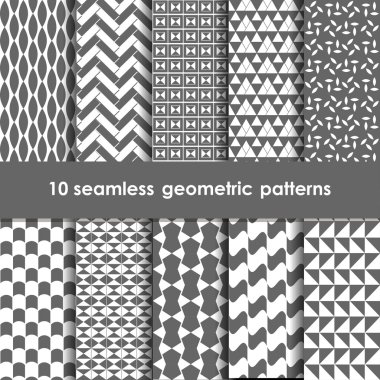 10 geometrik gri ve beyaz Dikişsiz desen ayarla