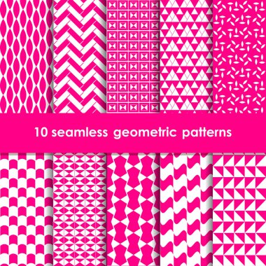 10 geometrik pembe ve beyaz Dikişsiz desen ayarla