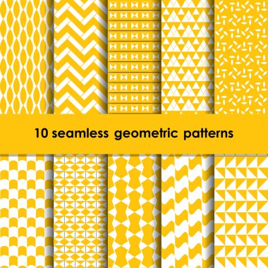 10 geometrik sarı ve beyaz Dikişsiz desen ayarla
