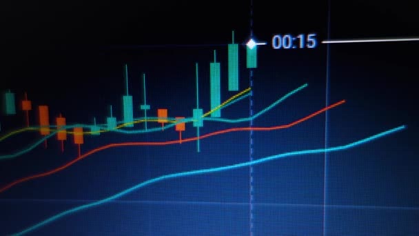 Croissance chandelier graphique de trading d'investissement sur le marché boursier. Graphique de croissance sur l'écran, gros plan. — Video