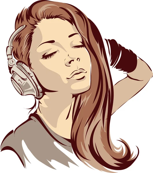 Chica con auriculares — Vector de stock