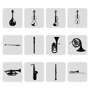 Dize ve Rüzgar müzik aletleri basit Icons set