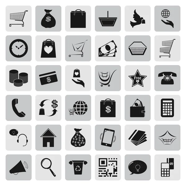 Negocios de compras y comercio conjunto de iconos simples — Vector de stock