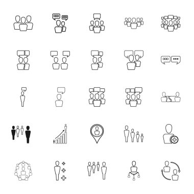 İnsan kaynakları ve yönetim Icons set kontur