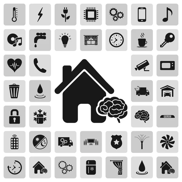 Detalles de la casa inteligente y signo de servicio iconos simples establecidos en el fondo — Vector de stock