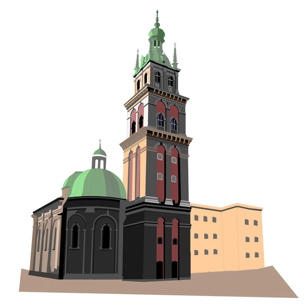 Catedral de la Asunción en Lviv.Vector boceto — Archivo Imágenes Vectoriales