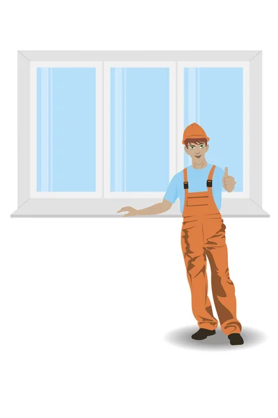 Werknemer met venster — Stockvector