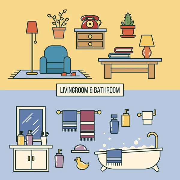 Living room and bathroom interior. Vector illustration — Stock Vector