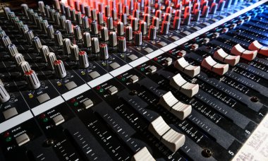 detail sound mixer in red, white and blue light with great perspective, the version with great detail controls
