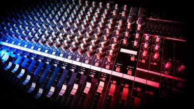 detail mixer in red and blue light with great perspective, the version with dark corners