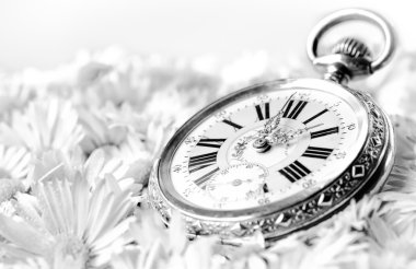 güzel bir romantik çiçekler, tek renkli sürüm cep saati