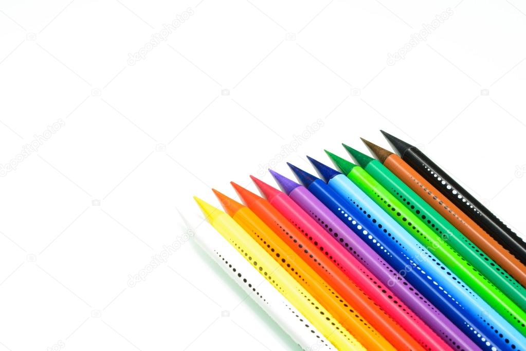 Sharpening pencils color gradations compared CONSECUTIVE color scale, isolated on a pure white background, VERSION with space for text or banner
