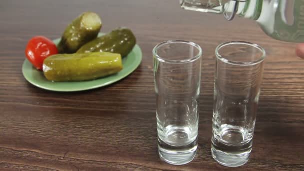 Gegoten in twee glazen wodka — Stockvideo