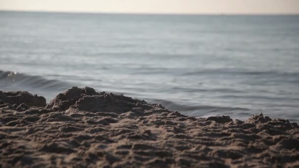 Man loopt op strand bij zonsopgang. — Stockvideo