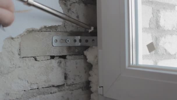 Installation of plastic windows — Stock Footage Installation of plastic windows Royalty Free Stock Footage