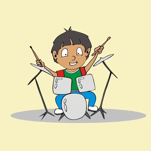 Niño jugando tambor de dibujos animados — Vector de stock