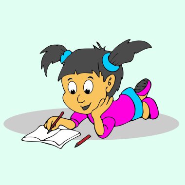 Kız bir kitap karikatür oku