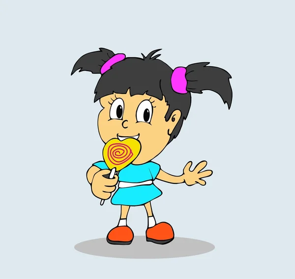 Menina comer doces desenhos animados —  Vetores de Stock