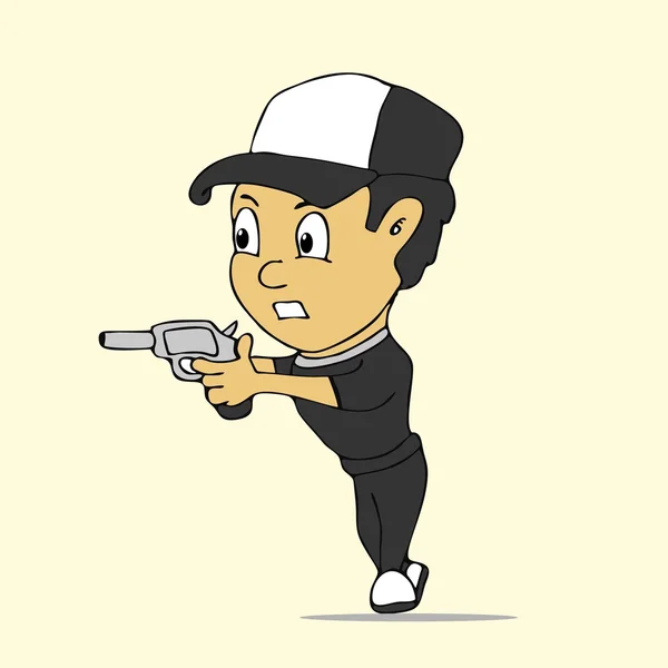 Chico con un arma de dibujos animados — Vector de stock