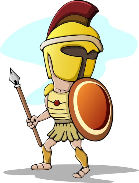 Spartan Trojan Cartoon with Spear — Stock Vector