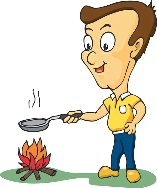 Homme cuisine sur son barbecue — Image vectorielle