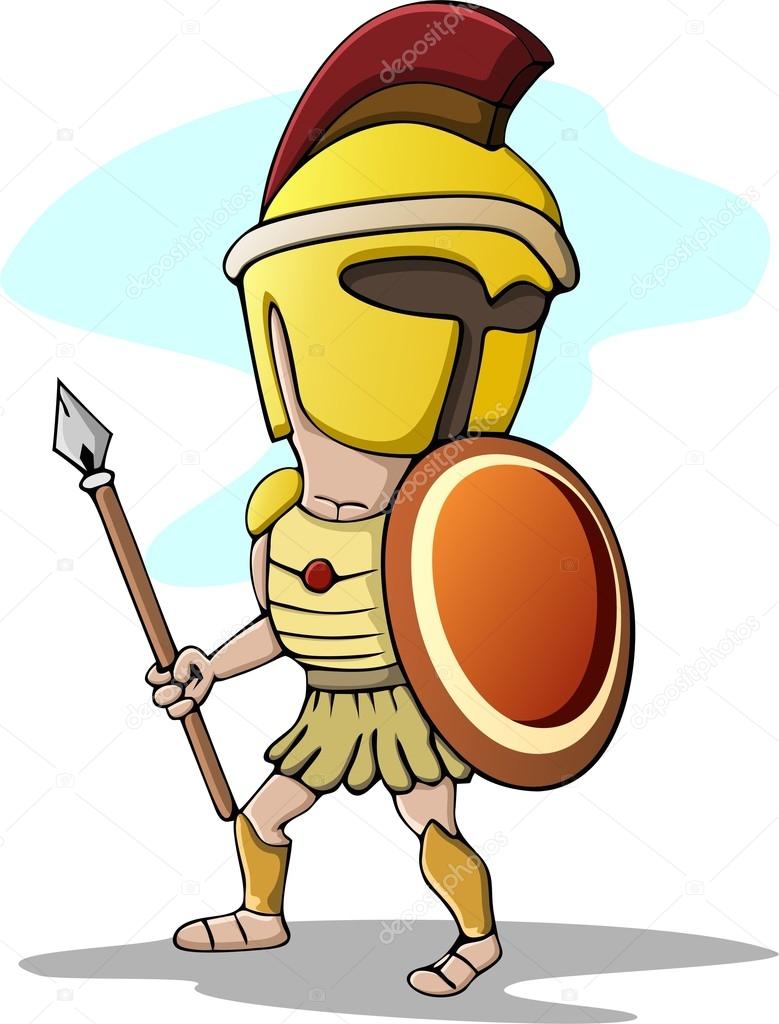 Cartoon Spartan Trojan with Spear