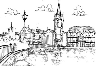 Zürih cityscape elle çizilmiş