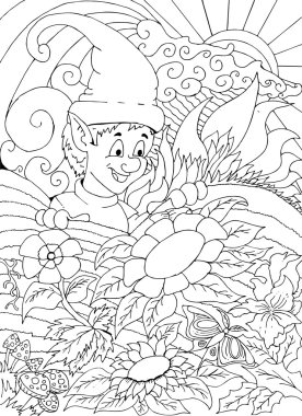 bir peri ya da gnome veya elf ile ayrıntılı bilgi için yetişkin renklendirme kitap