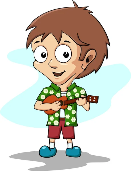 Niño jugando ukelele — Vector de stock