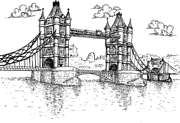 Tower Bridge v Londýně ručně kreslenou — Stockový vektor