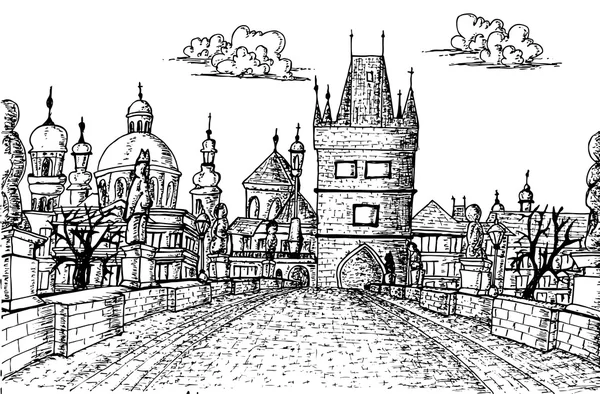 Croquis du pont Charles du Vieux Prague — Image vectorielle