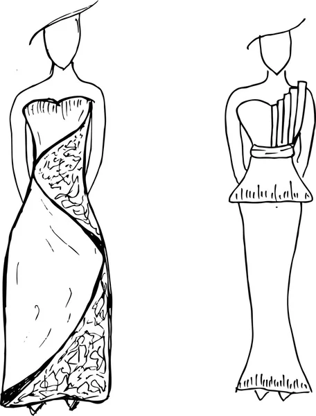 Módní šaty skici ručně kreslenou — Stockový vektor