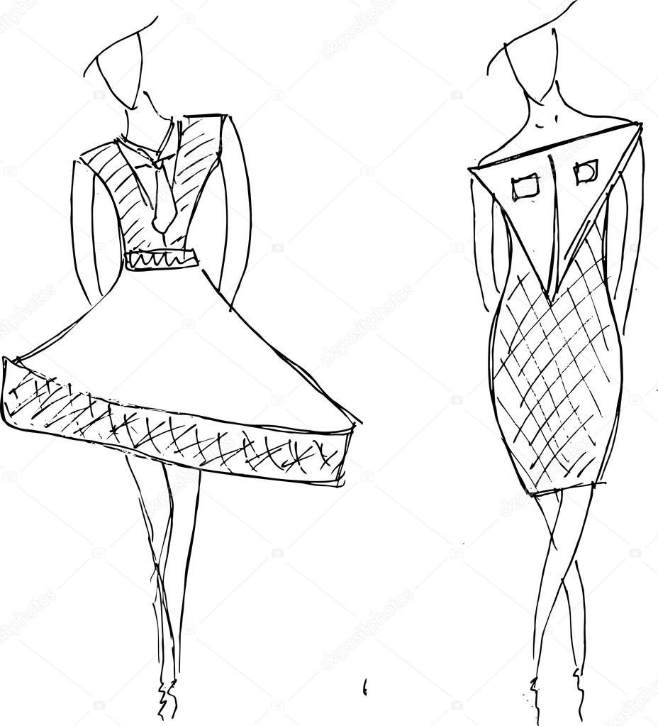 Diseños de vestidos dibujados | Vestidos de moda dibujado a mano