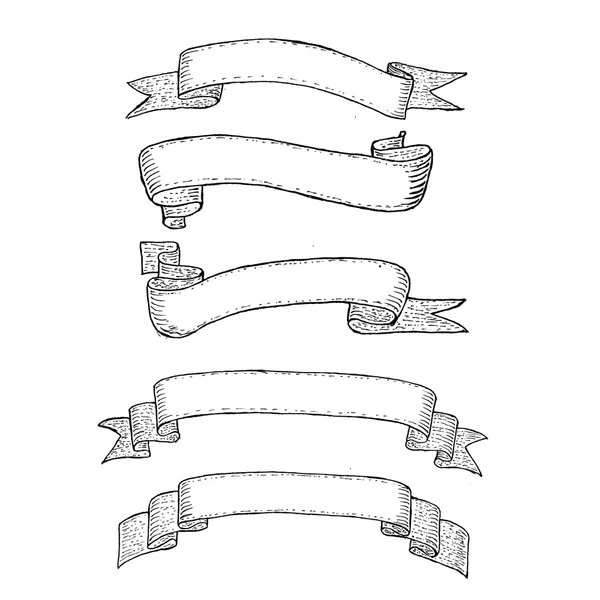 老式的丝带横幅手绘制的组 — 图库矢量图片