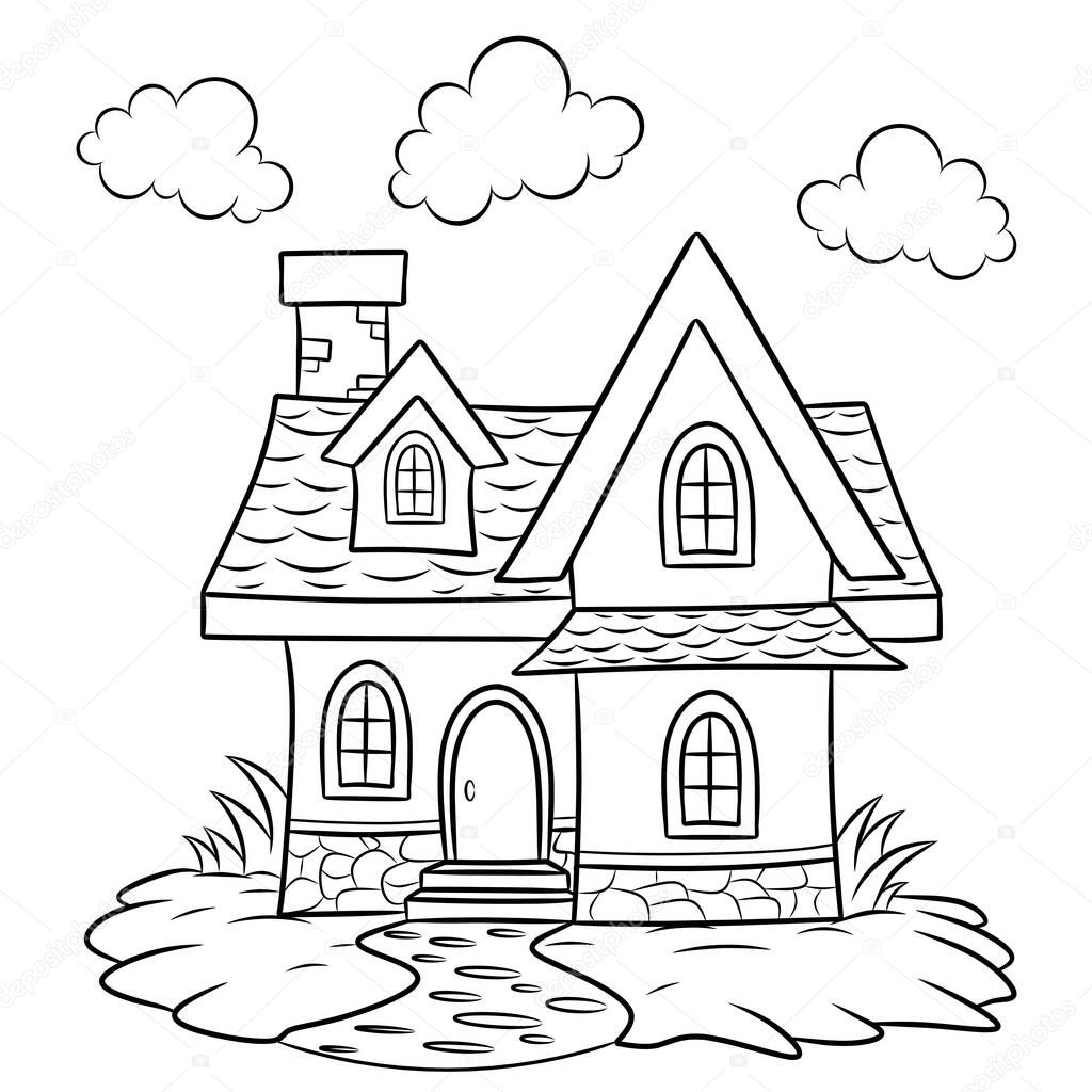 Old house Coloring book for adult and children. handdrawn. Backgrounds, page.