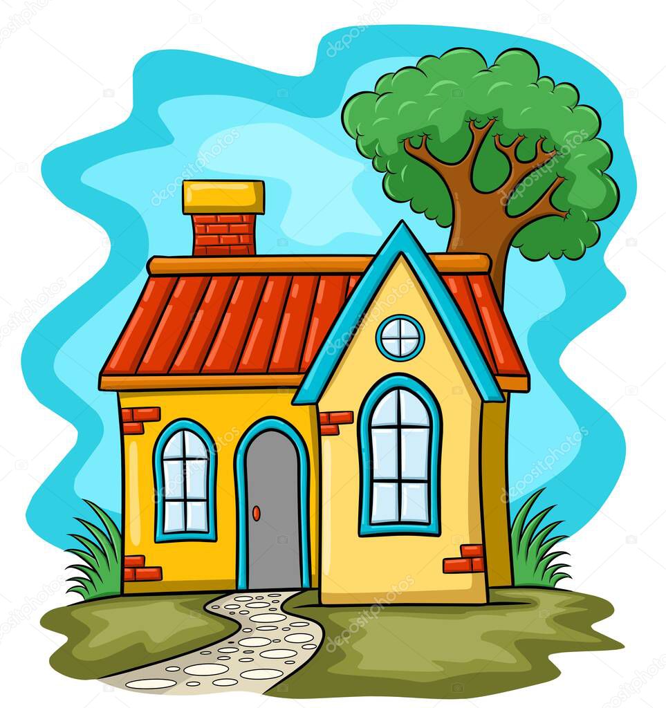 Vettoriale stockCasa Struttura Giardino Albero Botanico Scena Disegno Cartone  Animato di ©dennyranch.gmail.com #446304436, image size:963x1024